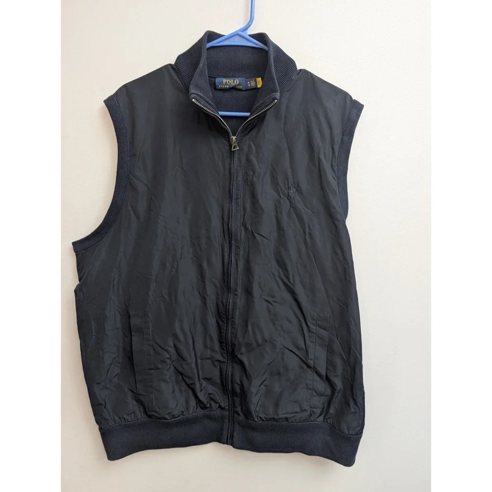 A9‎ Polo Ralph Lauren Men's XL Black Woven Knit Hybrid Vest